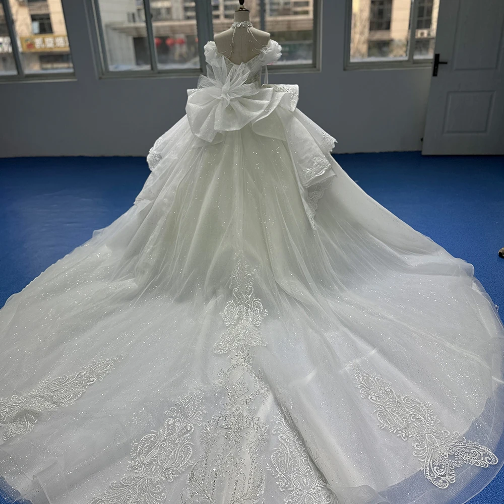 Jancember Princess Brand New Wedding Gown For Bride 2024 Ball Gown Short Sleeves Bow Embroidery Beading Robe Mariage XS029