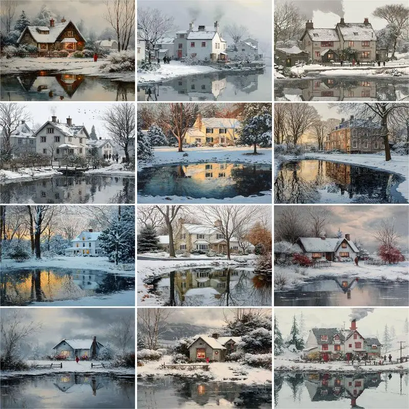 

GATYZTORY Pictures By Numbers House Scenery DIY Painting By Numbers Snow Landscape HandPainted Unique Gift Home Decoration