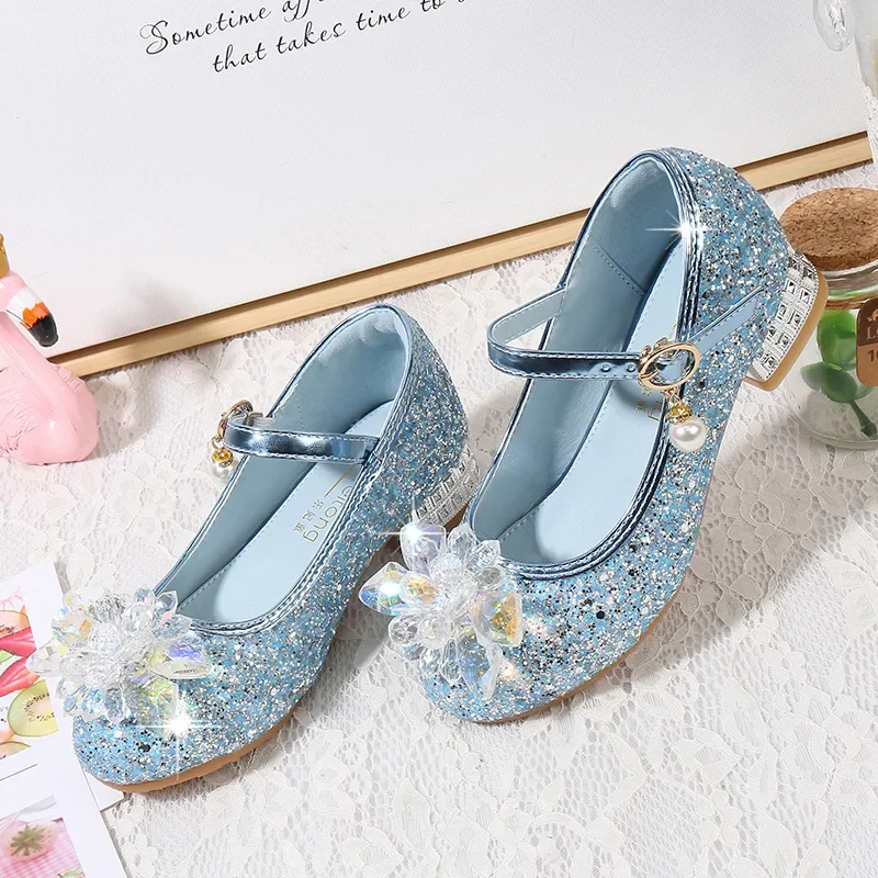 Fashion Girl High-heeled Shoes Children's Party Dress Heels Princess Performance Crystal Pearl Dress Shoes Kids and Teenagers