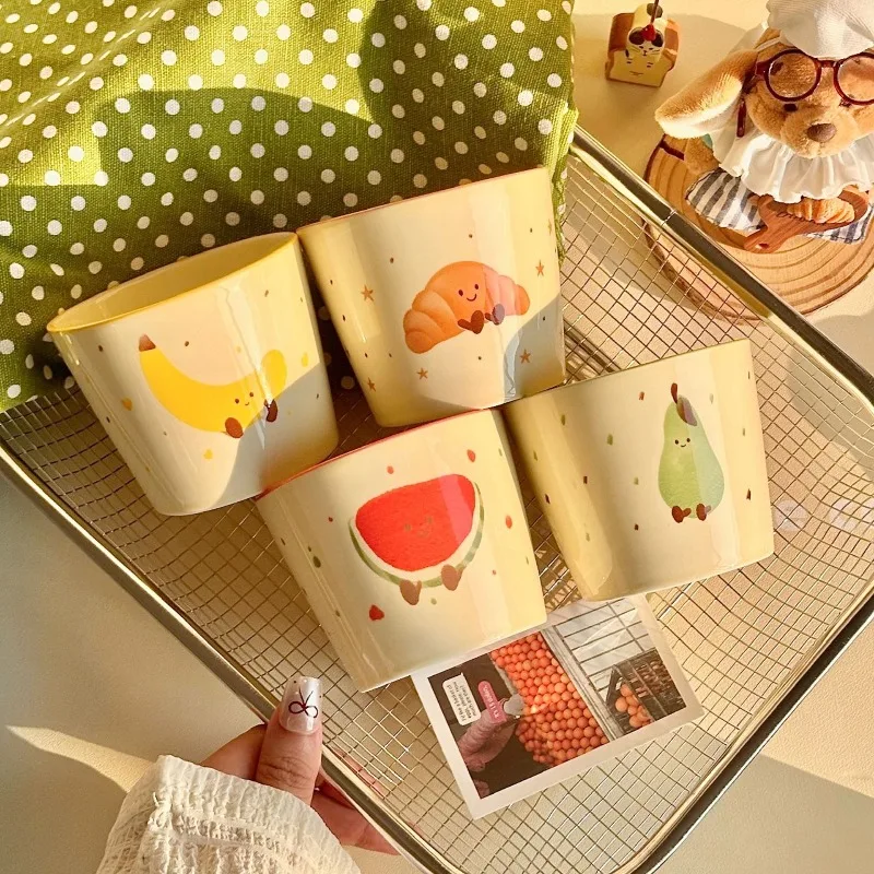 Practical Minimalist Cute Fruit Croissant Star Ceramic Cups for Home Use New High Value Coffee Cups Milk Cup Breakfast Cups Mug