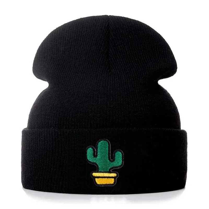 Unisex Cotton Cactus Embroidered Beanies Casual Hats Knitted Winter Hat Beanie Hard Hip Hop Hoodie Bonnet For Women Men