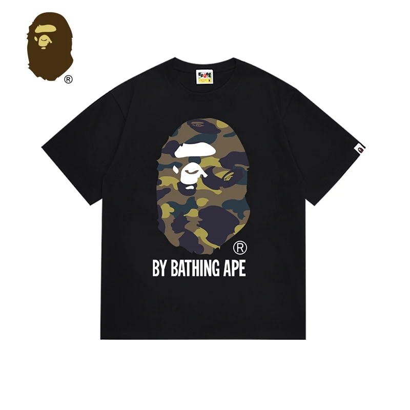 Bape Unisex  Cotton Oversized T-shirt Men\'s Fashion Loose Summer Women\'s Short Sleeves