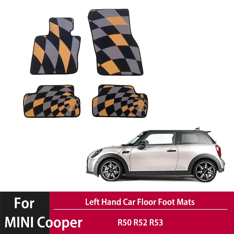 Checkered Print Left Hand Drive Car Floor Foot Mats Set for MINI Cooper R50 R52 R53 Car Mat Accessories Anti-Slip