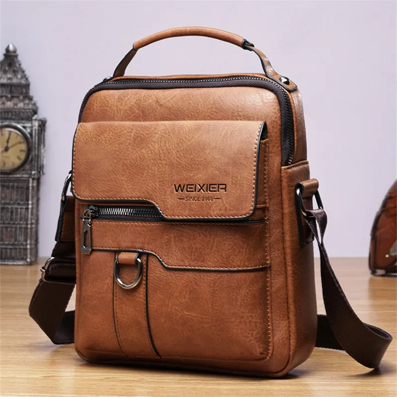 Classic Vintage Men Shoulder Bag Leather PU Business Men Crossbody Bag High Quality Designer Handle Handbag for Men Travel Bag