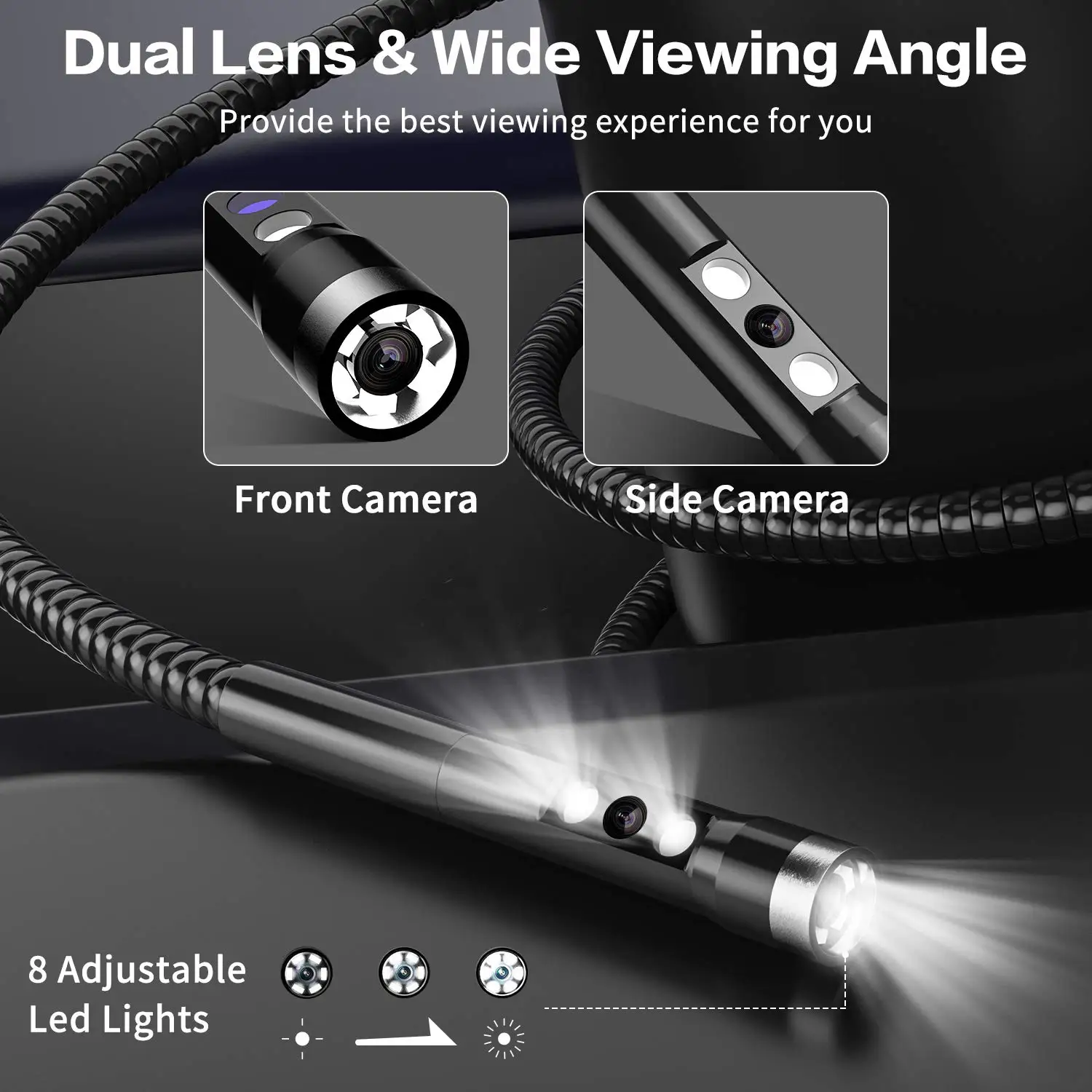 Imagem -02 - Lente Dupla Endoscópio Industrial Câmera 4.3 Polegada Ips Tela 1080p hd Ip67 Borescope Conduziu a Inspeção da Tubulação do Motor Carro 5.5 mm