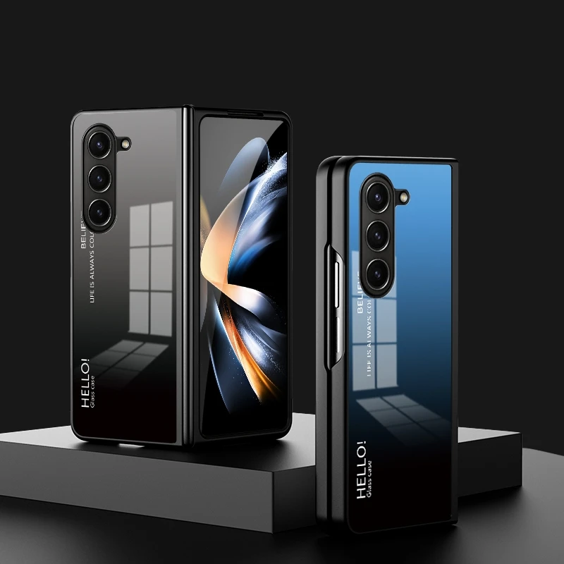 

Auroras For Samsung Galaxy Z Fold 7 Z Flip 7 FE Cases Luxury Gradient Tempered Glass Backplane Hard Shell Back Cover
