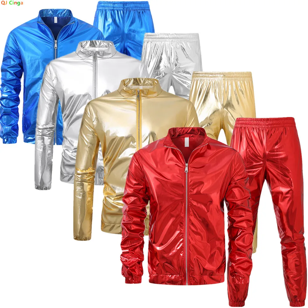 

Красная мужская куртка с воротником-стойкой в сочетании с брюками с эластичной резинкой на талии. Комплект из двух предметов для ночного клуба/сценического выступления. Азиатские размеры M-5XL