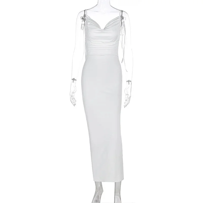 

Spring Summer New Fashion Slim Fit Elegant Dress Sexy Sleeveless Tie-Back Open Back Slip Dress Women Party Evening Banquet Dress