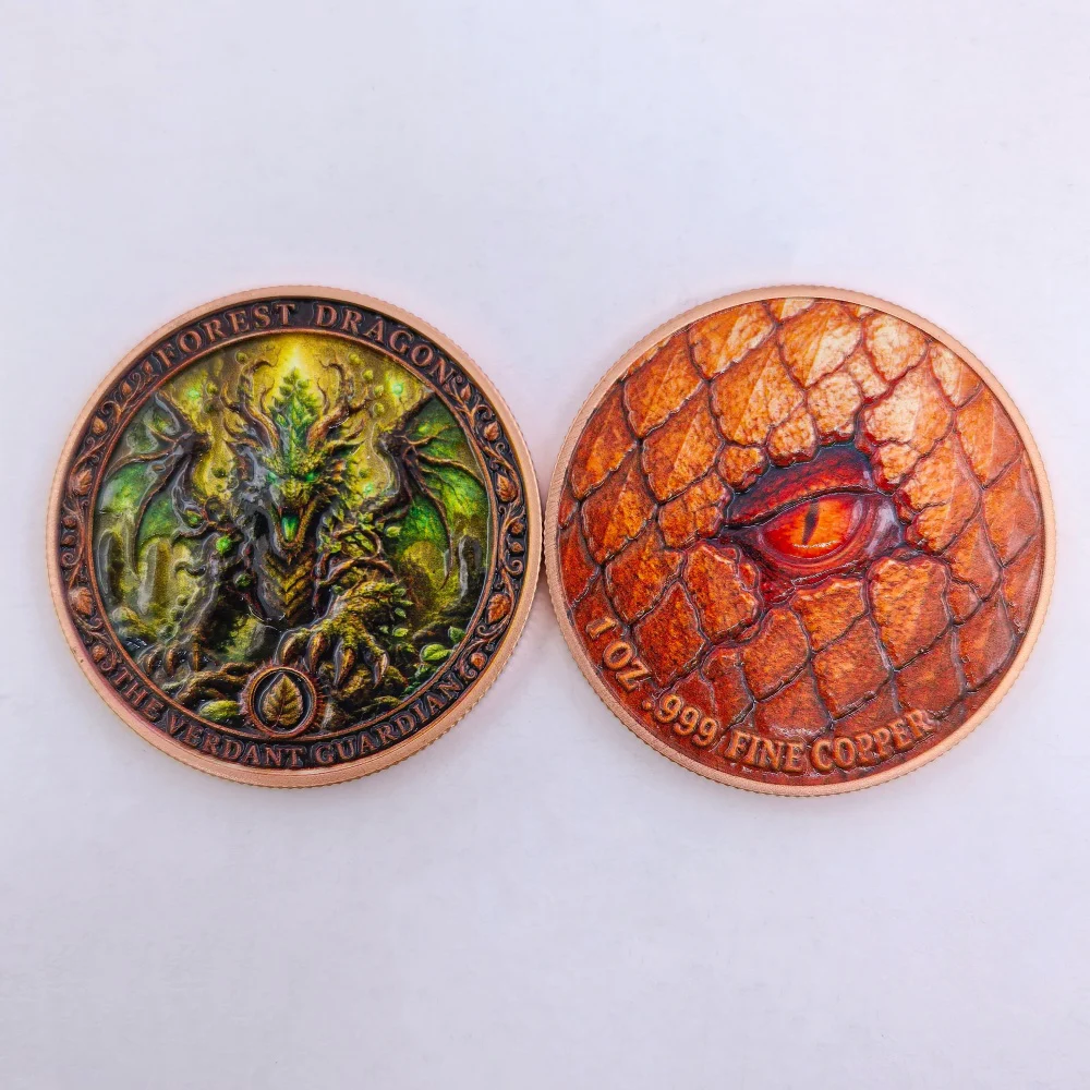 1 OZ .999 Fine Copper Fantasy Dragon Phoenix Commemorative Coin Color Print Ice Thunder Forest Dragon Metal Collectible Gift