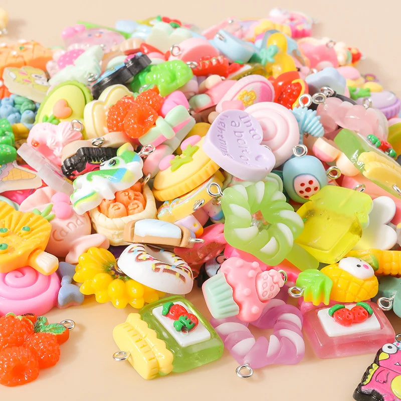 Random Mix 10/20pcs Colorful Resin Charms Cute Imitation Animal Fruit Food Series Pendant For DIY Jewelry Making Accessories