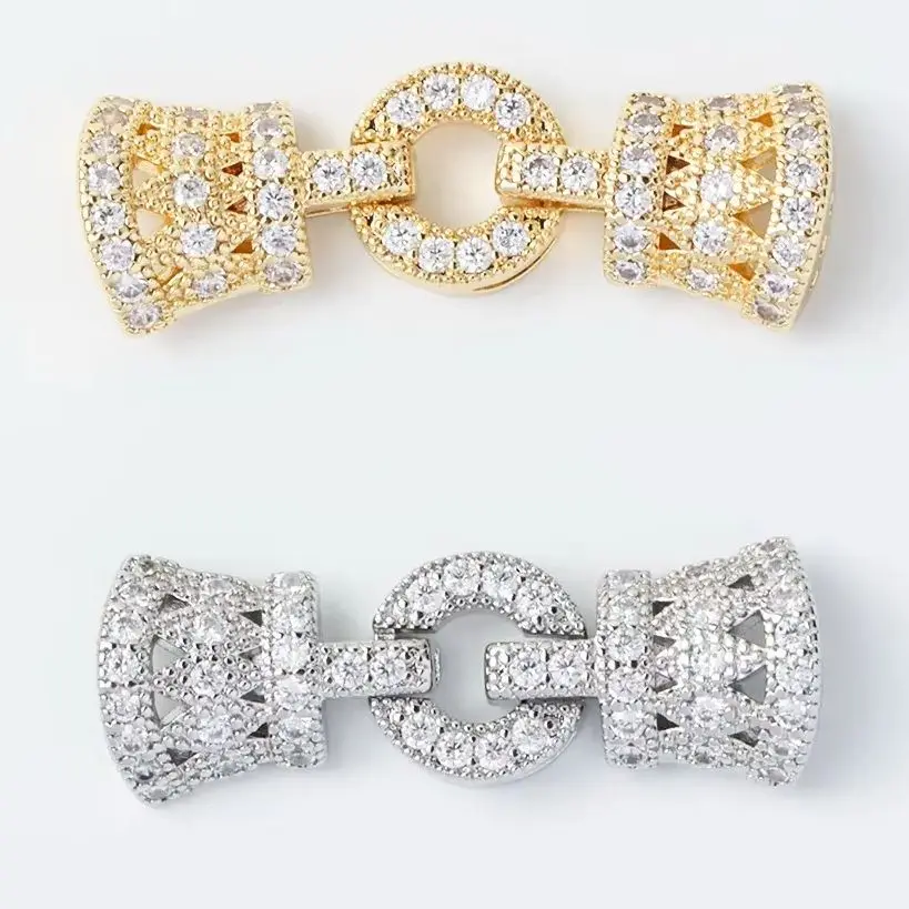 

18K Real Gold Plated with Diamond Bow Double Row Multi Row Universal Fancy Pearl Buckle DIY Jewelry Accessories