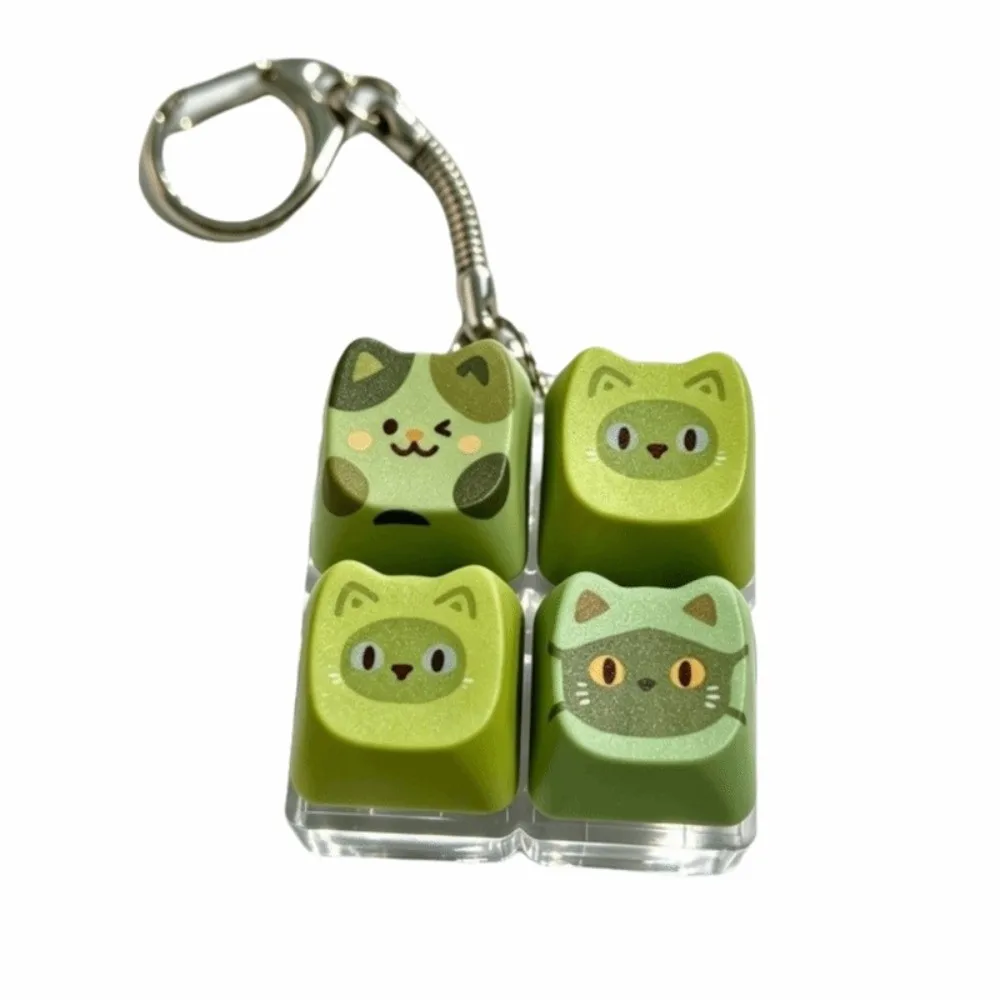 Cartoon Cat Mechanical Keychain Fidget Key Keyboard Portable Keys Clicker Keychain Creative Green Relax Button Keycap Keychain