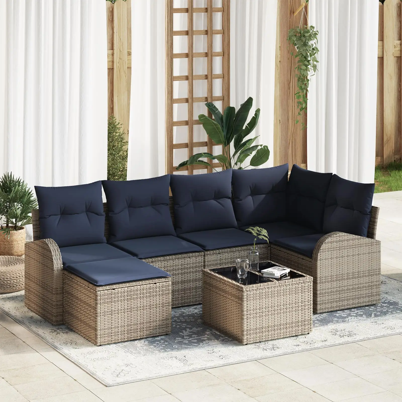 

Cozy 7 Piece Outdoor Sofa Set with Cushions Gray Rattan Garden Furniture