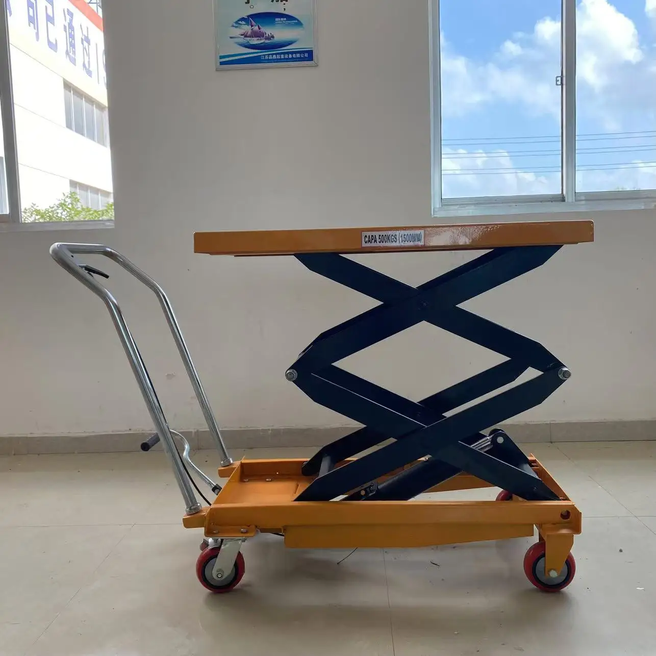 Capacity 150kg Lifting Height 1.2m Platform Manual Movable Lifting Height Hydraulic Scissor Mini Lift Table Cart