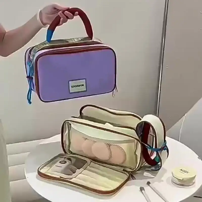 Female Large Capacity Travel Suitcase Cosmetic Bag Plaid Cosmetics Storage Bag Girl Student Bags for Woman Oxford Cloth