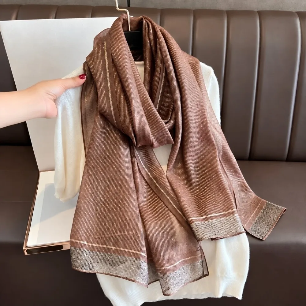 Vintage Large Size Imitation Silk Scarf Breathable Elegant Border Shawl Soft Silky Scarf Daily Outfit