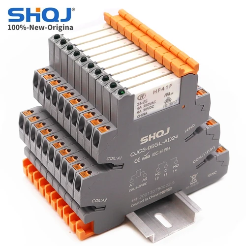 10 Uds SHQJ 41F-1Z-C4-1 HF41F 24-ZS 12-ZS 5-ZS 24V 12V 5V SPDT 1CO 6A terminal de empuje módulo de relé ultrafino QJCS-05GL-AD24