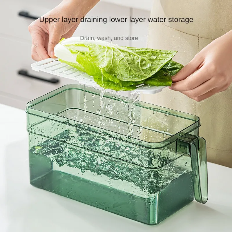 Refrigerator Storage Box Storage Box Large Capacity Plastic Transparent Thickened Time-Keeping Draining Crisper Refrigerator