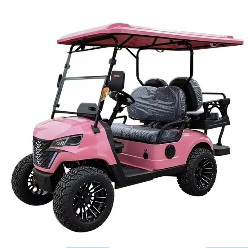 Заводская поставка 2, 4-местная мини-тележка для гольфа, внедорожная роскошная электрическая тележка для гольфа, многоцелевой автомобиль, розовая, может быть изготовлена по индивидуальному заказу
