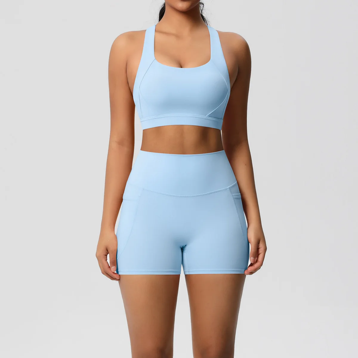 

Seamless Yoga Sports Vest Cross Back Shock-absorbing Bra Tight Fitting Hip Lifting Shorts Running Fitness Yoga Set