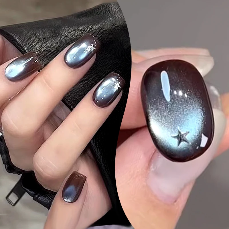 BORN PRETTY Brown Base Blue Light Cat Magnetic Gel Nail Polish for Fall Winter Nails DIY Mint Chocolate Cat Magnetic Gel Polish
