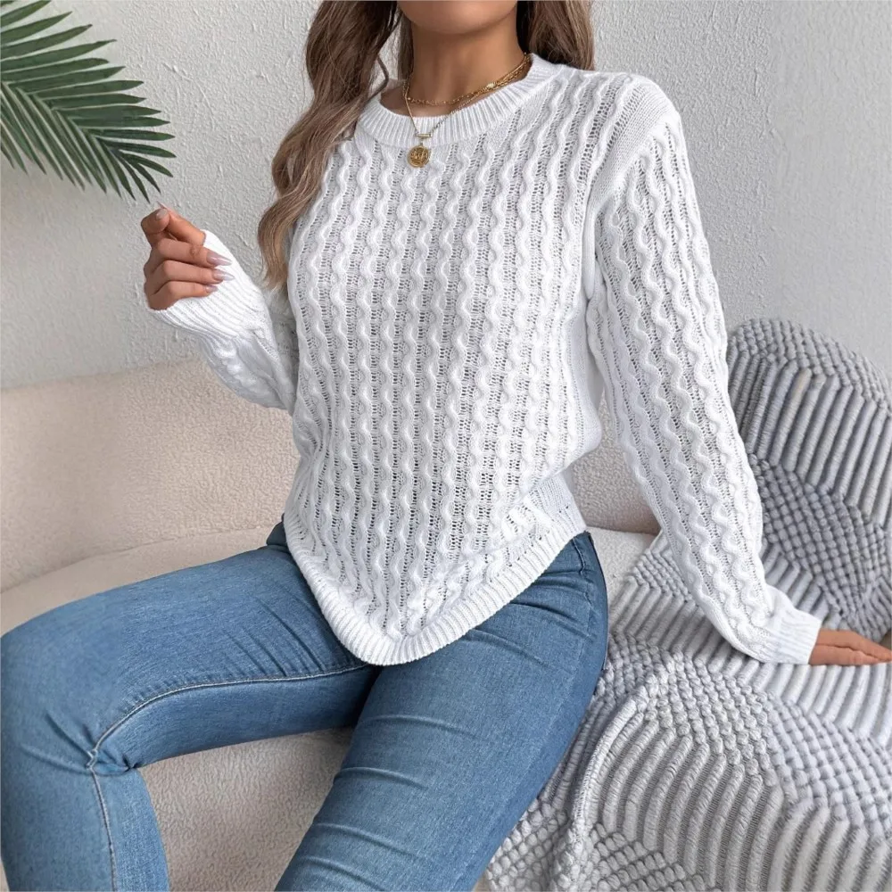 Fashion Knitted Braided O Neck Lantern Long-sleeved Women's Top Autumn Retro Irregular Pullover Versatile Sweater Female 2025