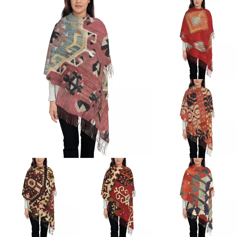 Personalized Printed Retro Boho Kilim Persian Carpet Woven Textile Scarf Winter Warm Scarves Turkish Tribal Ethnic Shawl Wrap