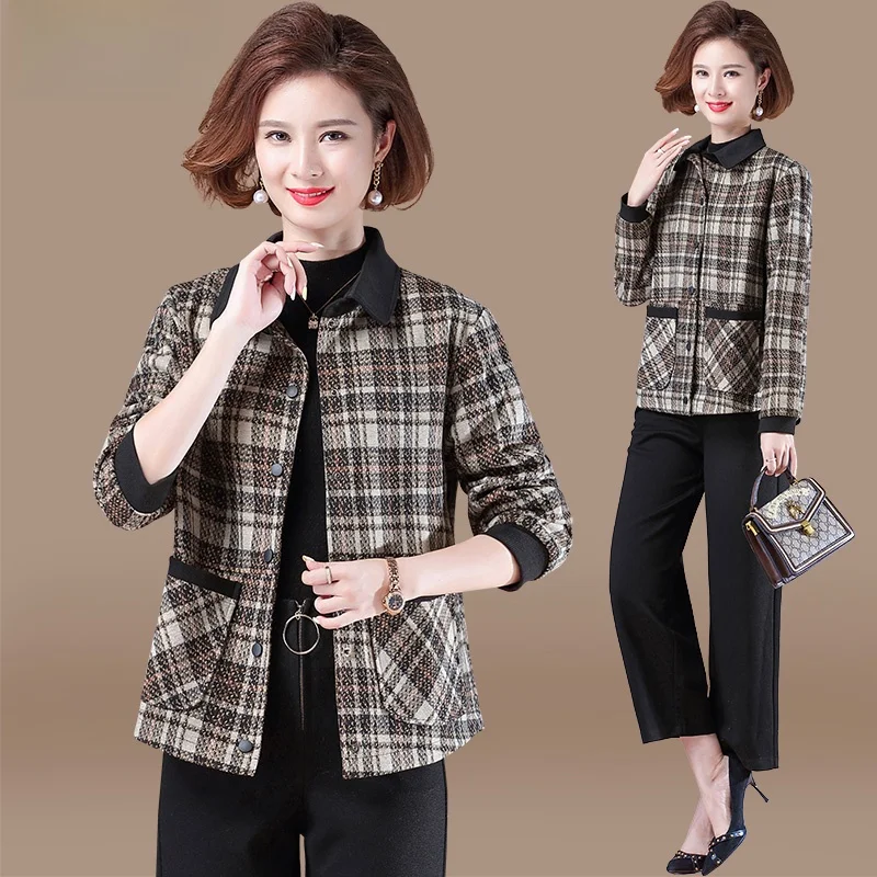 

Весенне-осенний женский кардиган в модную клетку в корейском стиле, свободного кроя, для женщин среднего и старшего возраста