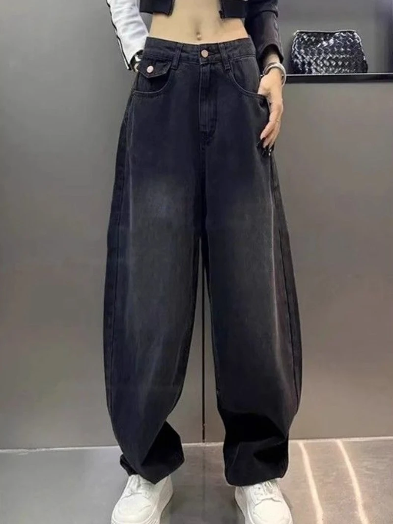 Harem Trousers High Waist Shot Womens Jeans Black with Pockets Denim Pants for Women Spring Wide Leg Korean Fashion Wholesale R