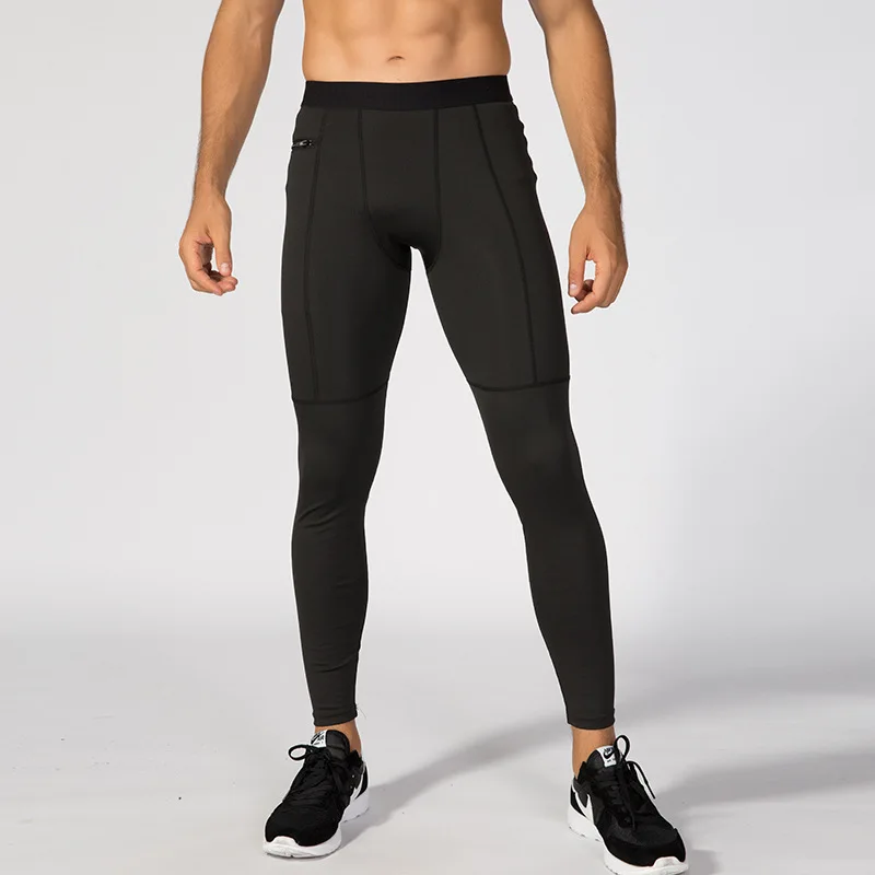 Men Compression Tight Leggings Pocket High Waist Lift Pants Zipper Tights Training Yoga Bottoms Fiess Sports Skinny Trousers