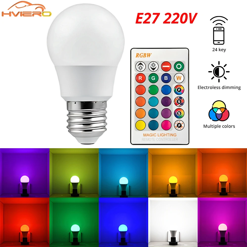 E27 Led Chip Lamp Wireless 24key IR Remote Control Smart Dimmable 10W RGB White Light Colorful Changing Home Decoration Bulbs