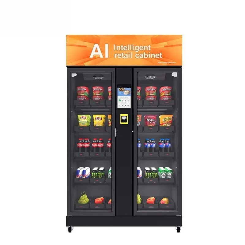 AI Intelligent Cooler Vending Machine Customizable Large Capacity Touch Screen Camera Monitoring Remote Management Cloud System