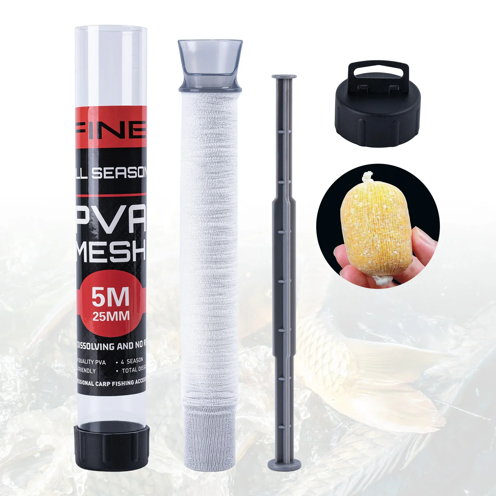 PVA PVA Mesh Tube Kit 5M Water Dissolvable Fishing Bait Net Sack 18/25/37mm with Push Rod,Rig Bait Bag Fishing Tackle for Anglers - Aliexpress Deal