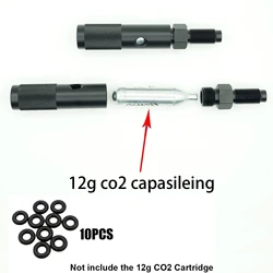 Quick Change 12g CO2 Cartridge Adapter Adaptor with 88g 90g Capsule Cylinder M16x1.5 Threads Output Black