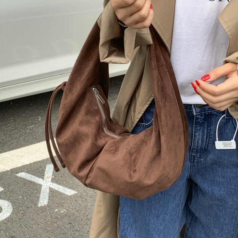 

Retro Suede Leopard Print Single oulder Bag for Women Autumn Winter Faionable Lightweight Underarm Bag Large Capacity Handbag