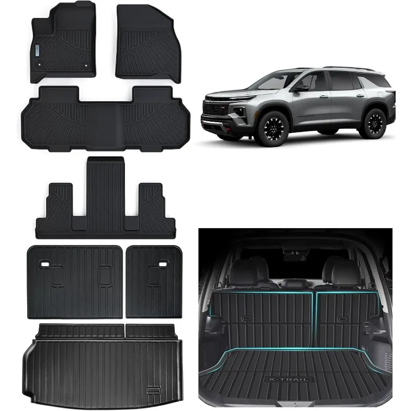 

US Floor Mats &Trunk Mat for All-New 2024 Chevy Traverse (7 Seats-2 Row Bucket Seat)，TPE All Weather Protection 3 Rows Car Floor