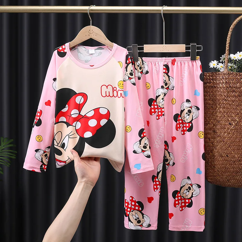 Hello Kitty Childrens Pajama Set Long Sleeved Casual Boys Girls Home Clothing Sets Comfortable Soft Warm Sleepwear Autumn Winter