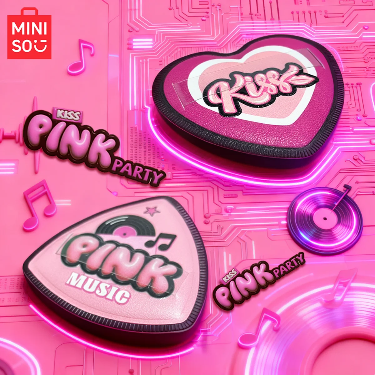 MINISO – bouffantes de poudre de barbe à papa rose, série Party, 2 paquets, faciles à appliquer, s'adapte au maquillage du bas et ne mouche pas de poudre