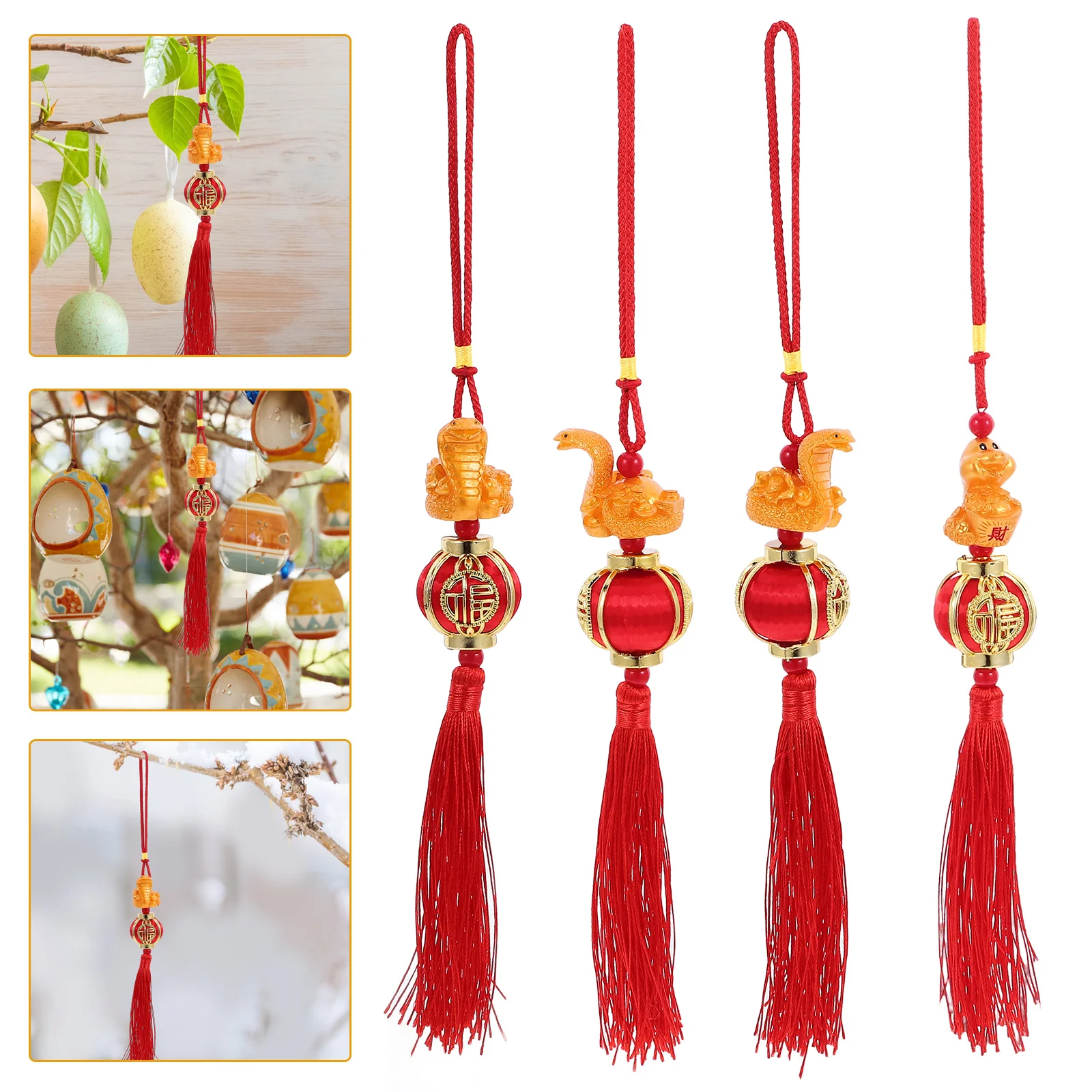 

4 Pcs Lantern Decor Yuanbao Snake Pendant New Year Small Pendants Hanging Red with Tassel