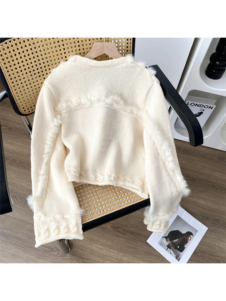 French Chic White Knitted Cardigan Mori Girl Oversized Sweater V-Neck Long Sleeve Korean Bohemian Tassels Raw Edge Streetwear