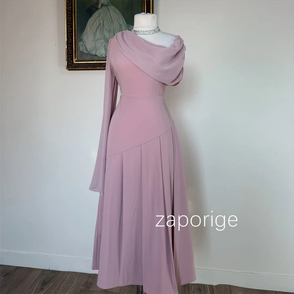 Abiti midi monospalla a trapezio con pieghe in jersey abbinate personalizzate Occasioni su misura Moda di alta qualità