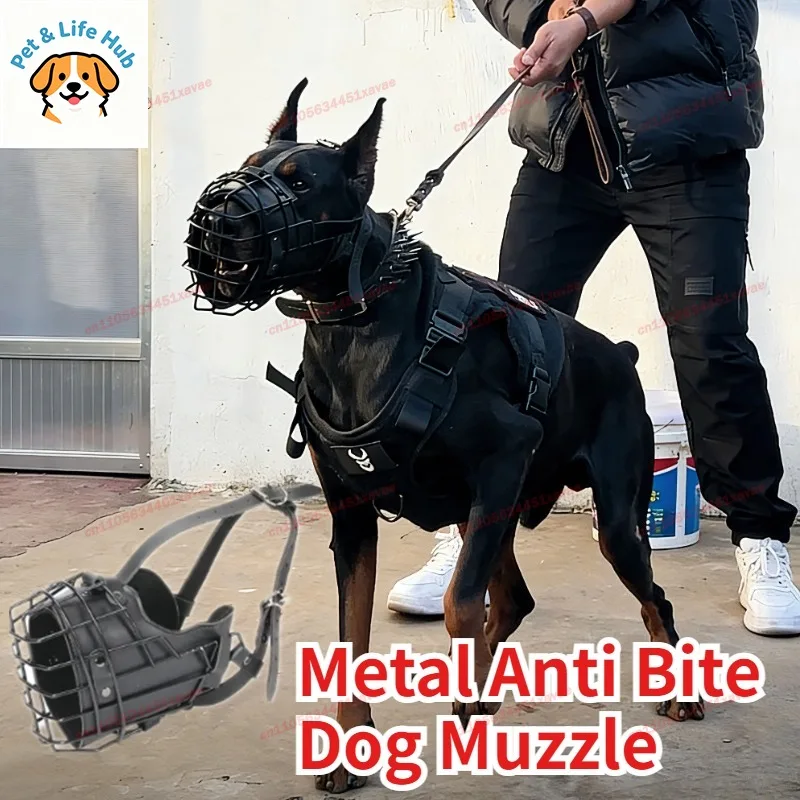 

Metal Anti Bite Dog Muzzle,Tactical Breathable Cage Mask for Rottweiler German Shepherd Pet Training Safety Dog Accessories