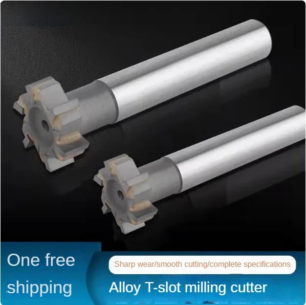 Inlaid alloy T-shaped cutter with straight shank, T-shaped groove milling cutter, 32-45mm welded tungsten steel T-shaped cutter