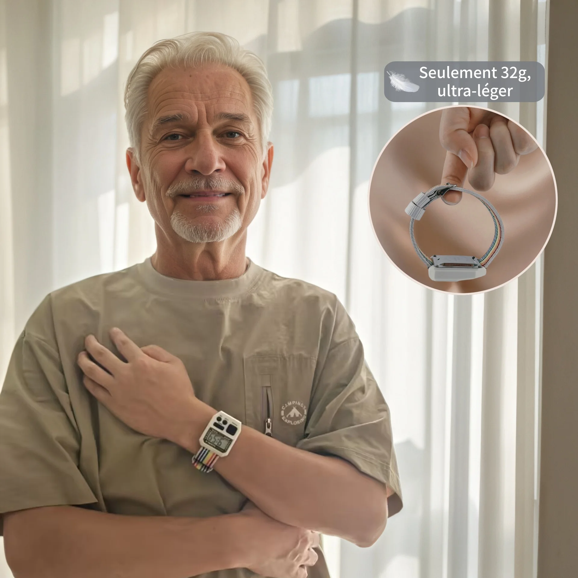 ساعة ناطقة فرنسية للمكفوفين وضعاع البصر، مع توقيت/إنذار مدفون، لكبار السن ومستخدمين منخفض الرؤية VI-168(FR))-WHT-N