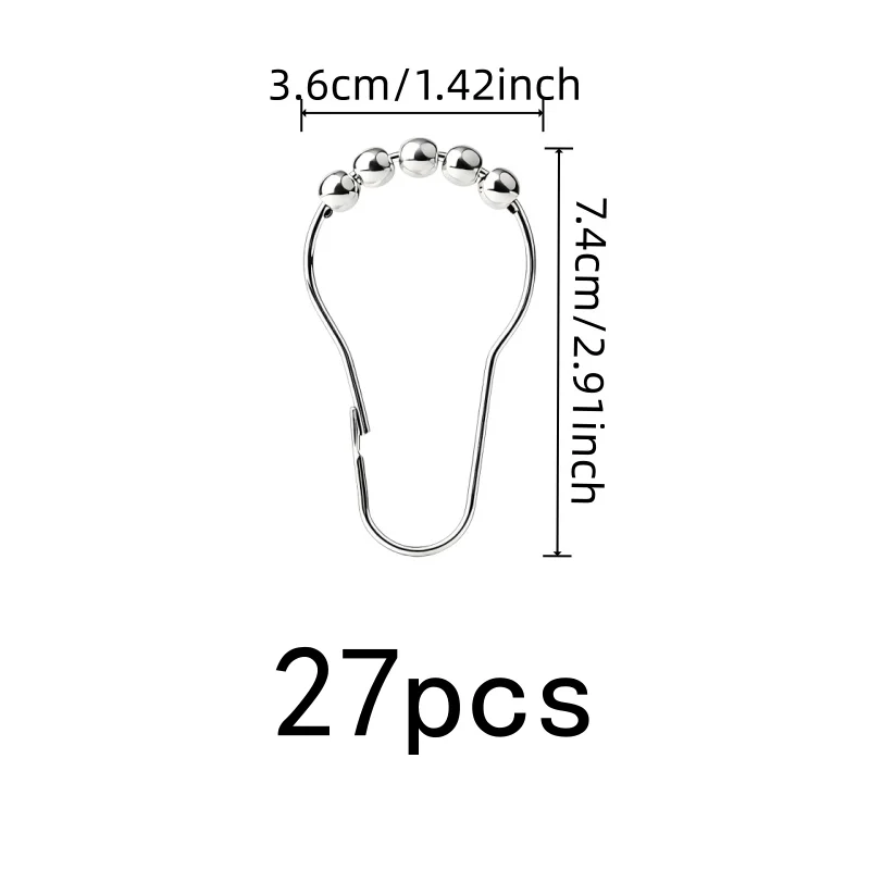 Rolling Ball Smooth Glide 27 pcs Gourd Hooks, Anti-Fall, Home Bathroom & Bedroom Curtain Rod, Easy Slide No Sticking