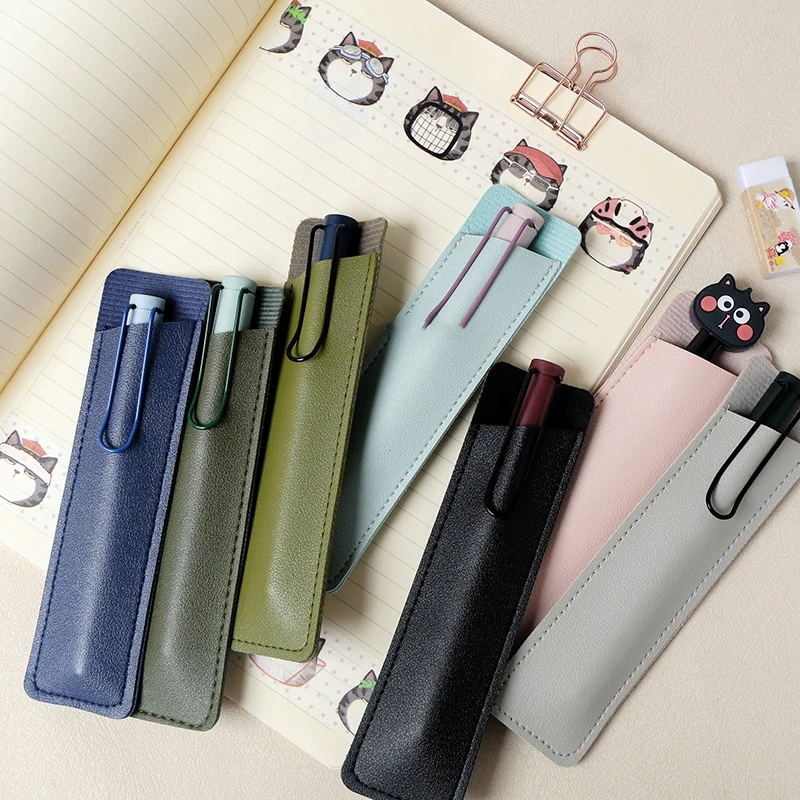 PU Leather Pen Protection Cover Pen Holder Soft Pencil Case Pen Pouch Pen Bag Stationery Office School Supplies Gift