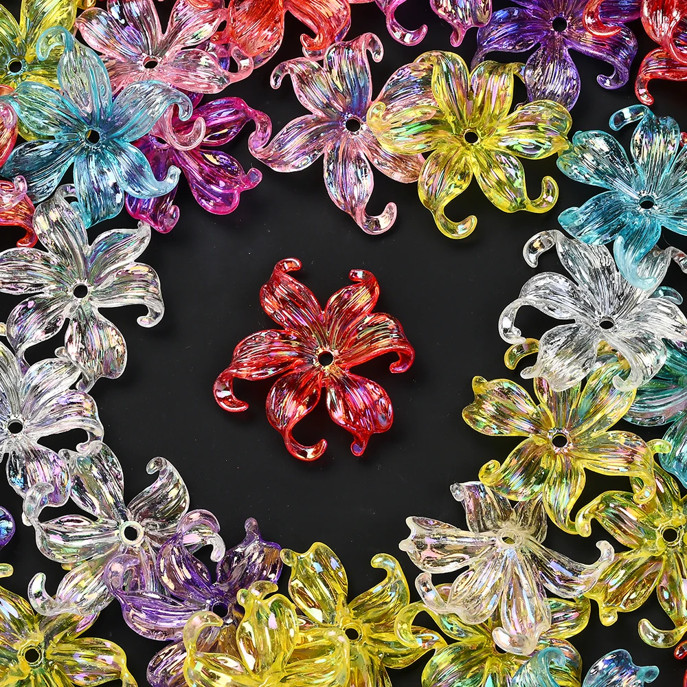 20 Stück mehrfarbige Acryl-Blütenblattperlen, transparente Blumenperlen, DIY-Armbänder, Halsketten, Schlüsselanhänger, Zubehör für die Schmuckherstellung – Detail 3