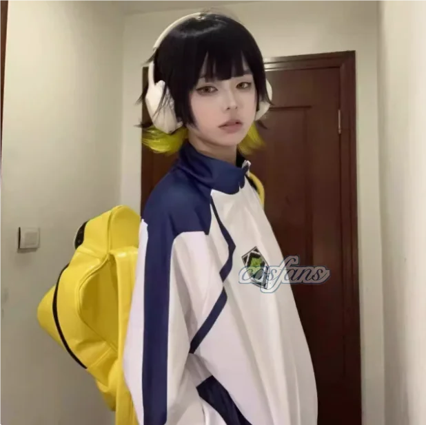 أزياء أنيمي ريو ناجي باشيرا Isagi Chigir التأثيرية بجيب كامل بسحاب ملابس رياضية بدلة رياضية مطرزة بقلنسوة بقفل أزرق