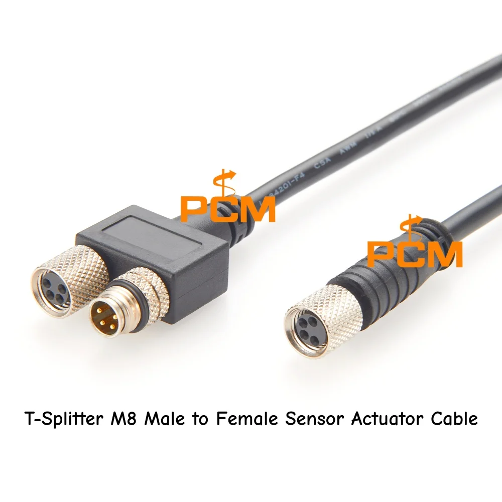 4 Way M8 Sensor Actuator Cable T Splitter Y Splitter Connector Industrial Automation Sensor Distribution Cable