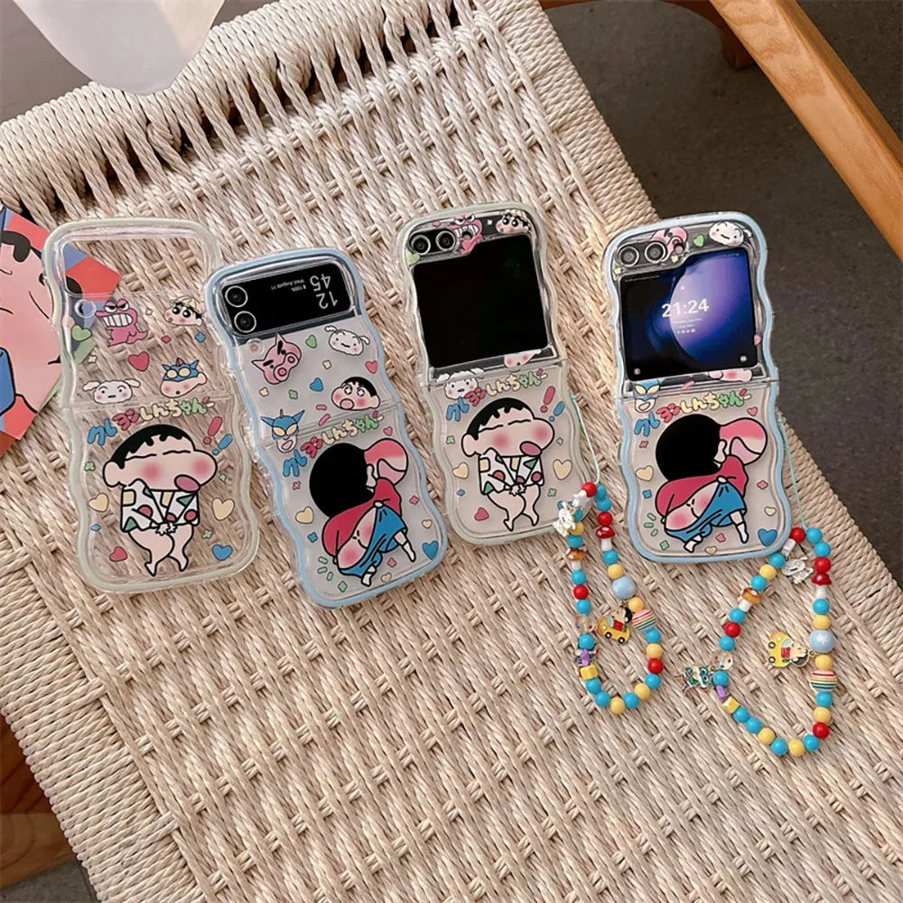 

Cute S-Shin-chans With Bracelet Phone Case for Samsung Galaxy Z Flip 3 4 5 Z Flip 6 5G PC Hard Anti-fall Back Cover Anti-fall